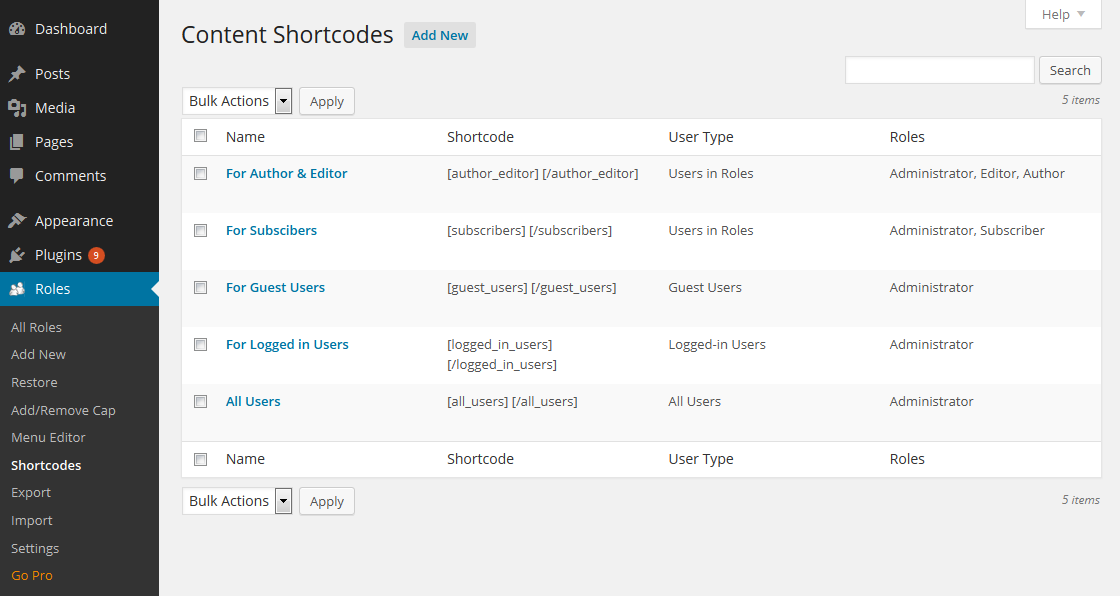 Content Restriction Shortcodes List