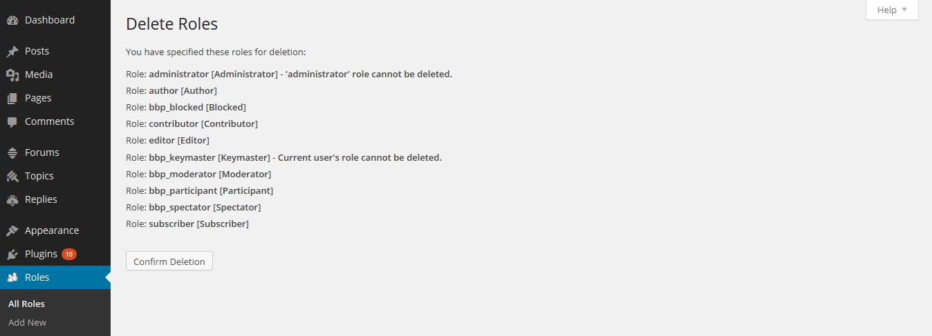 delete roles