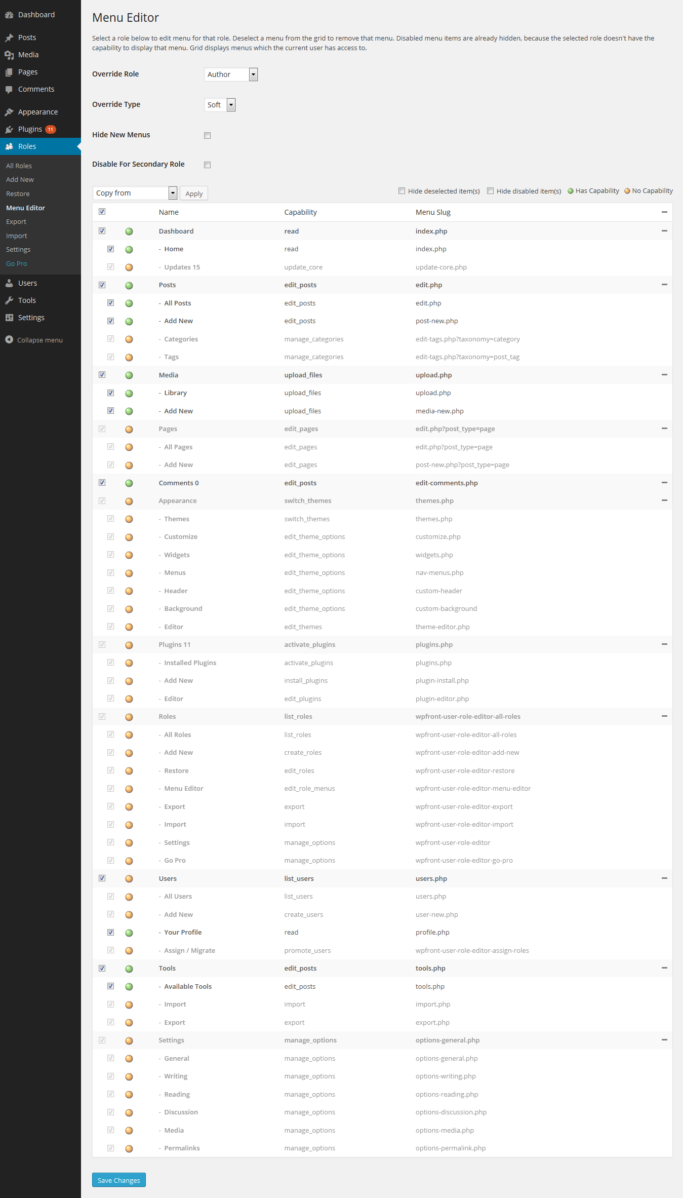 menu editor