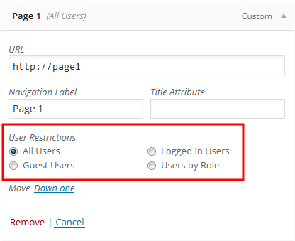 Navigation menu fields